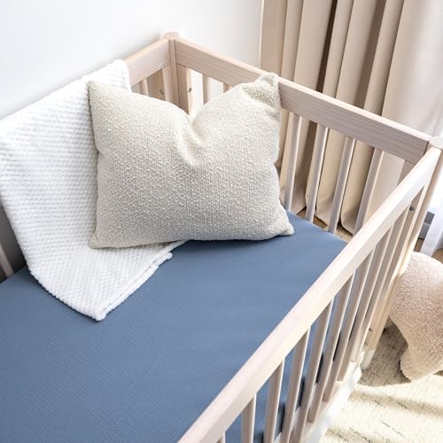 Image of Muslin Crib Sheets, 100% Organic Cotton, Breathable and Ultra-Soft, Standard Crib Sheet Mattress (28 inchx 52 inch) for Girls and Boys, Neutral Fitted Baby Crib Sheet (Blue)