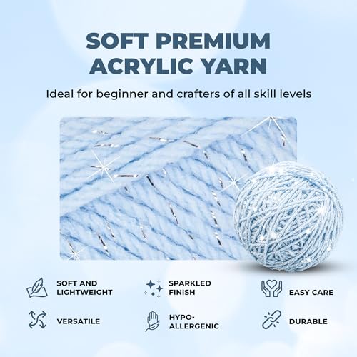 Image of Mary Maxim Starlette Sparkle Yarn, Medium Worsted Weight Yarn for Knitting and Crocheting, Acrylic Polyester Blend for Blankets, Clothing, and Decor, 196 Yards Ice Blue