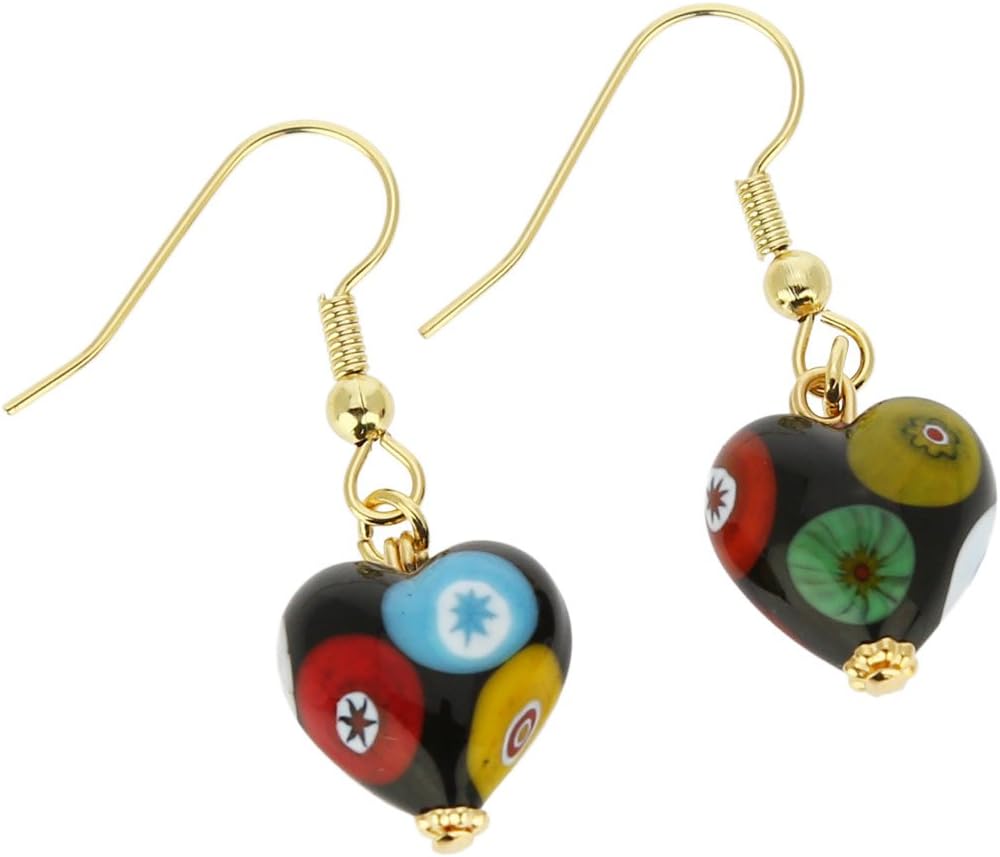 Glass Of Venice Murano Glass Mosaic Millefiori Heart Earrings