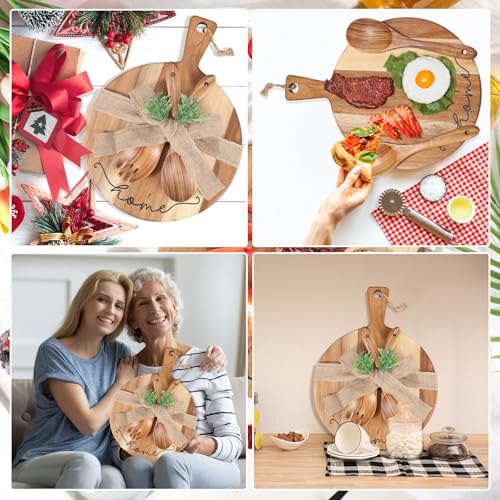 Tabla de cortar redonda de madera con accesorios 6 pcs miniatura 3