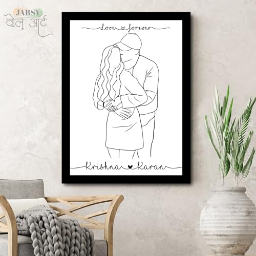 Image of JABSY Personalised Couple Framed Print for Living Room Bedroom Office Gift for Engagement Wedding Birthday Anniversary Love Speical Gift (couple-hug)