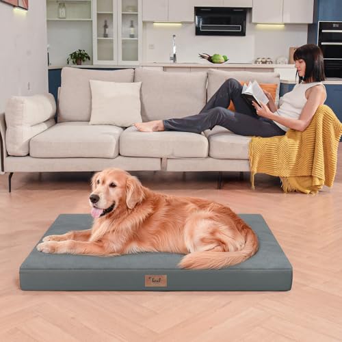 Image of Outdoor Extra Large Dog Bed XXL for Giant Breed Dogs | Egg Crate Orthopedic Foam, Fits 48x30 Crates, TPU Waterproof Layer, Machine Washable 1680D Oxford Cover, Up to 110 lbs