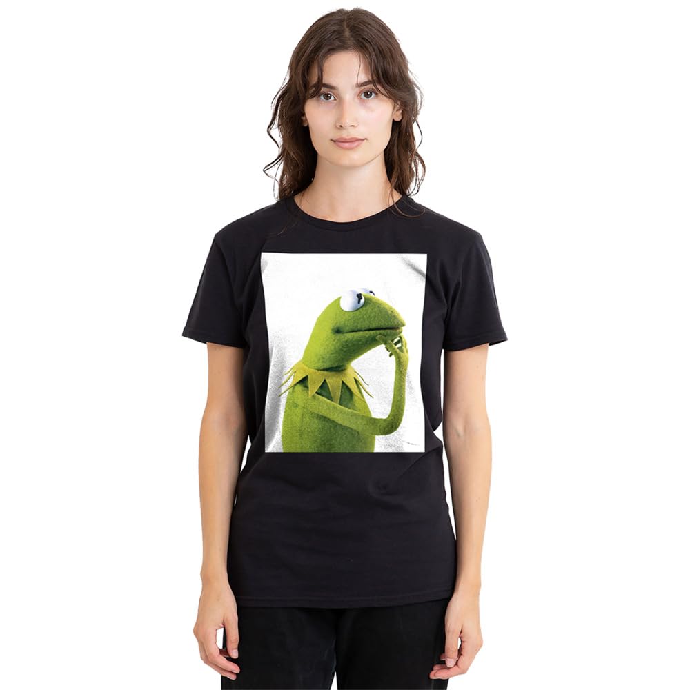 Muppets Disney The Kermit The Frog Ponder Ladies T-Shirt, Black, Medium