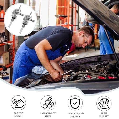 2 Stück Benzinhahn Schalter, M10 Benzinhahn, Kraftstoffhahn Schalter für Generator, Motorräder, Offroad-Karts, Benzinhahn für Kraftstofftank, Universal, Metall