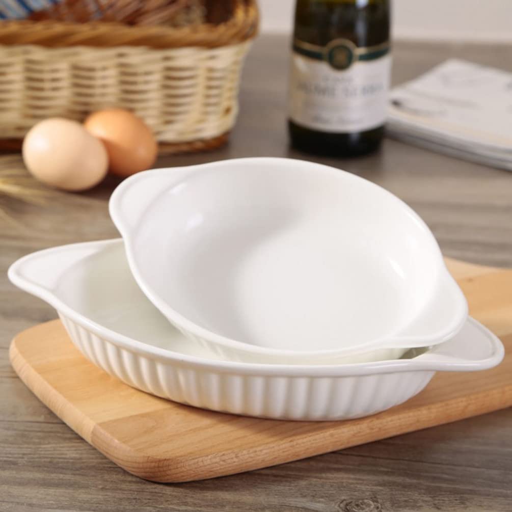 Teglia da Forno in Ceramica, teglia Ovale da 8 Pollici con Doppi Manici, casseruola, padelle per Lasagne, Forno, pentole, zuppe Basse, per Cucina, Dessert, Insalata, Torte, Bianco