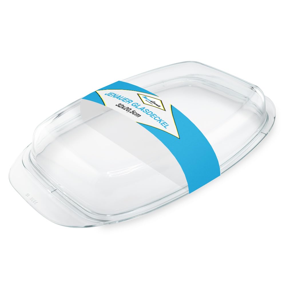 Jenauer couvercle en verre pour plat à gratin 32 × 20,5 cm – avec poignées, compatible four jusqu’à 260 °C, lave-vaisselle – pour tous plats à rôtir