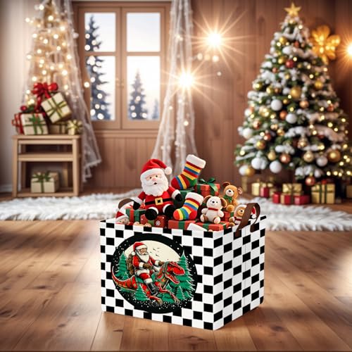 Image of Empty Large Christmas Basket for Gifts Women Collapsible Storage Bin Kids Toy Box Holiday Decor (Checkered Dinosaur)