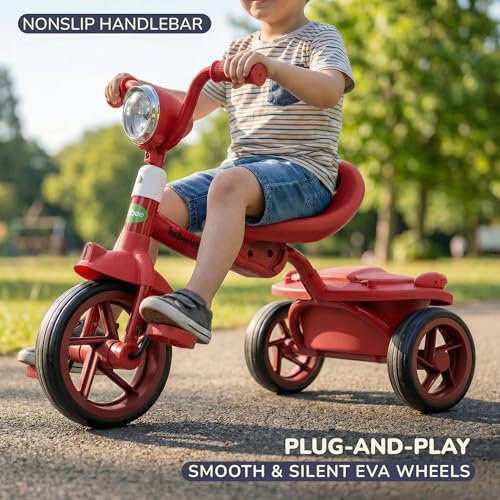 Image of Flyer Foldable Baby Tricycle for Kids | Kid Cycle with LED Light, Music & Storage Baskets | Baby Tricycle with Adjustable Seat & Handle | Cycle for Kids 2 to 5 Years (Red)
