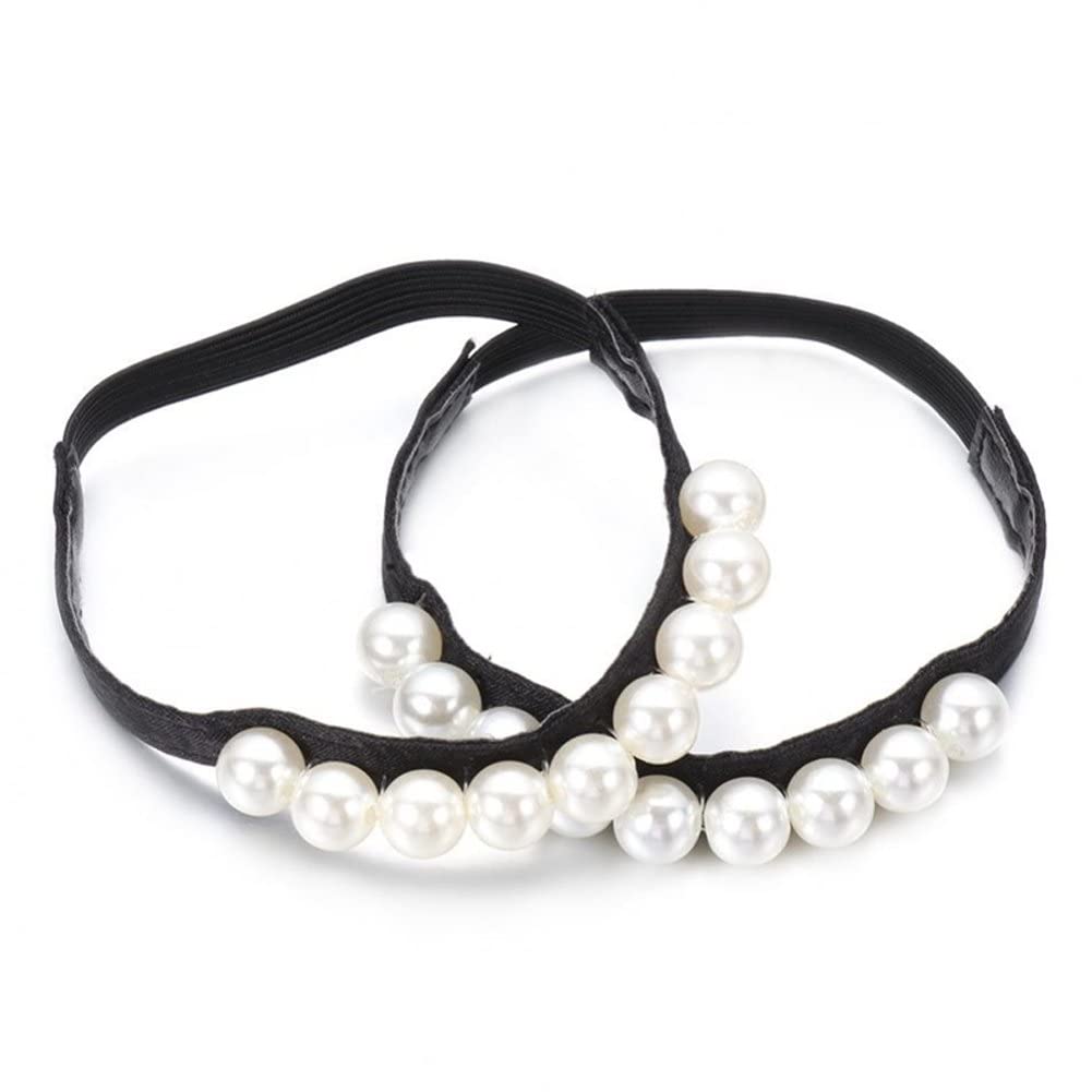 Wudaizhi White 1Pair Pearl Heels Band High Heels Holding Anti-Skid Belt Lazy Shoelaces Shoe Accessory Decoration Elastic Straps