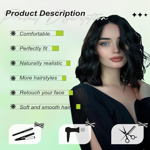 NOSTALGIA Black Wavy Wigs For Black Women Short Wavy Brown Bob Wig Synthetic Middle Part Curly Wavy Bob Natural Looking Wigs for Daily Party Use - image 7