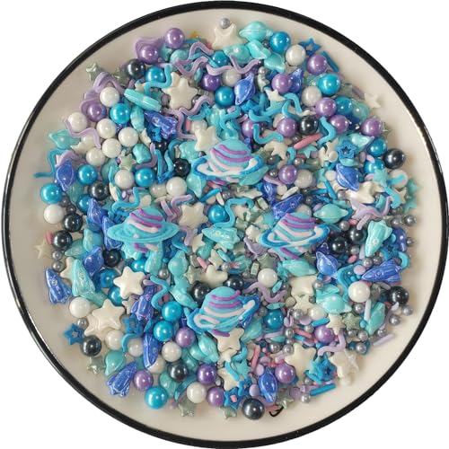 Essbare Weltraum-Themen Großer Planet Rakete Zucker streusel Galaxis Raumfahrzeug Dessert Streusel Stern Kuchen Cupcake Toppers Perlen Kekszutaten für Kuchendekorationen