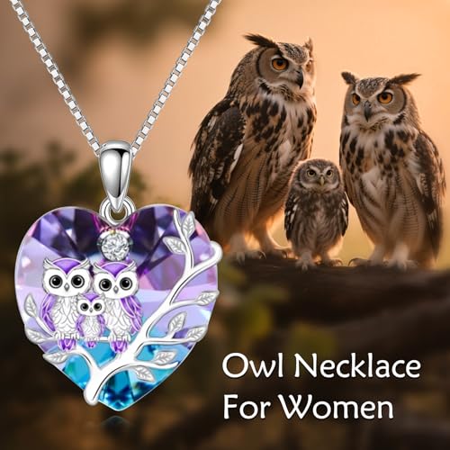 TOUPOP Owl Necklace for Women 925 Sterling Silver Crystal Owl Family Pendant Necklace Birthday Christmas Jewelry Gifts2