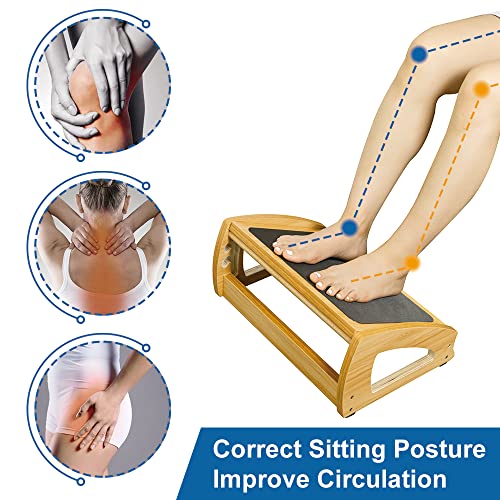 Strongtek Ergonomic Under Desk Foot Rest, 3 Adjustable Heights Wooden Office Footrest, Large Anti-Slip Surface, Improves Posture And Blood Circulation, Up To 400Lbs (Natural) #TOP5