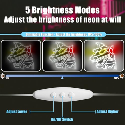Image of Heliwey Mecha Monsters Neon Sign for Bedroom Wall Decor LED Neon Monsters King Wall Art Trendy Light for Gaming Room Mecha Dinosaur Sci-Fi Gifts