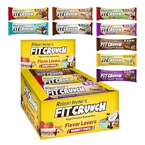 FITCRUNCH Snack Size Protein Bars, Designed by Robert Irvine, 6-Layer Baked Bar, 3g of Sugar, Gluten Free & Soft Cake Core (9 Bars, Flavor Lovers)