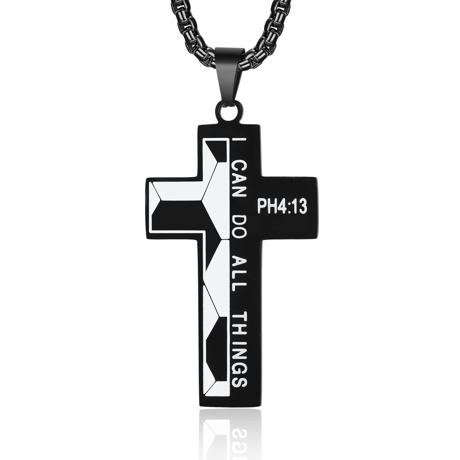SusookSoccer Cross Necklace for Men Bible Verse I CAN DO All Things Stainless Steel Sport Pendant for Men