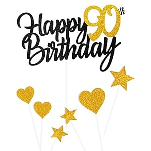Tortendeko 90 Geburtstag Schwarz Junge Mädchen, 7Stück 90.Kuchendeko Geburtstag Schwarz Gold, Happy 90 Birthday Deko…