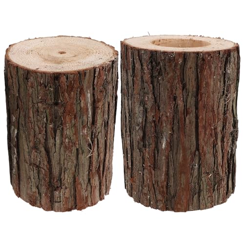 Abaodam Maceta Rústica de Corteza de Madera Natural de Cedro, 2 Unidades, con Forma de Tocón de Árbol, Orificios de Drenaje Integrados, Tamaño 6 Cm Diámetro X 15 Cm Alto, Adecuado