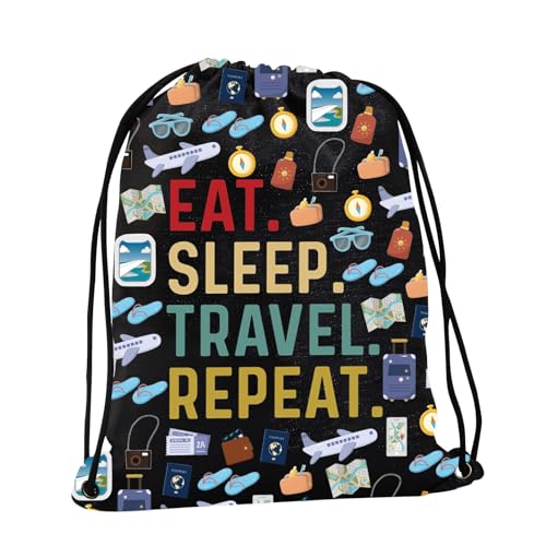 JYTAPP Holiday Vacay Drawstring Bag Traveler Gift Eat Sleep Travel Repeat Backpack Vacation Trip Gift World Traveler Gift