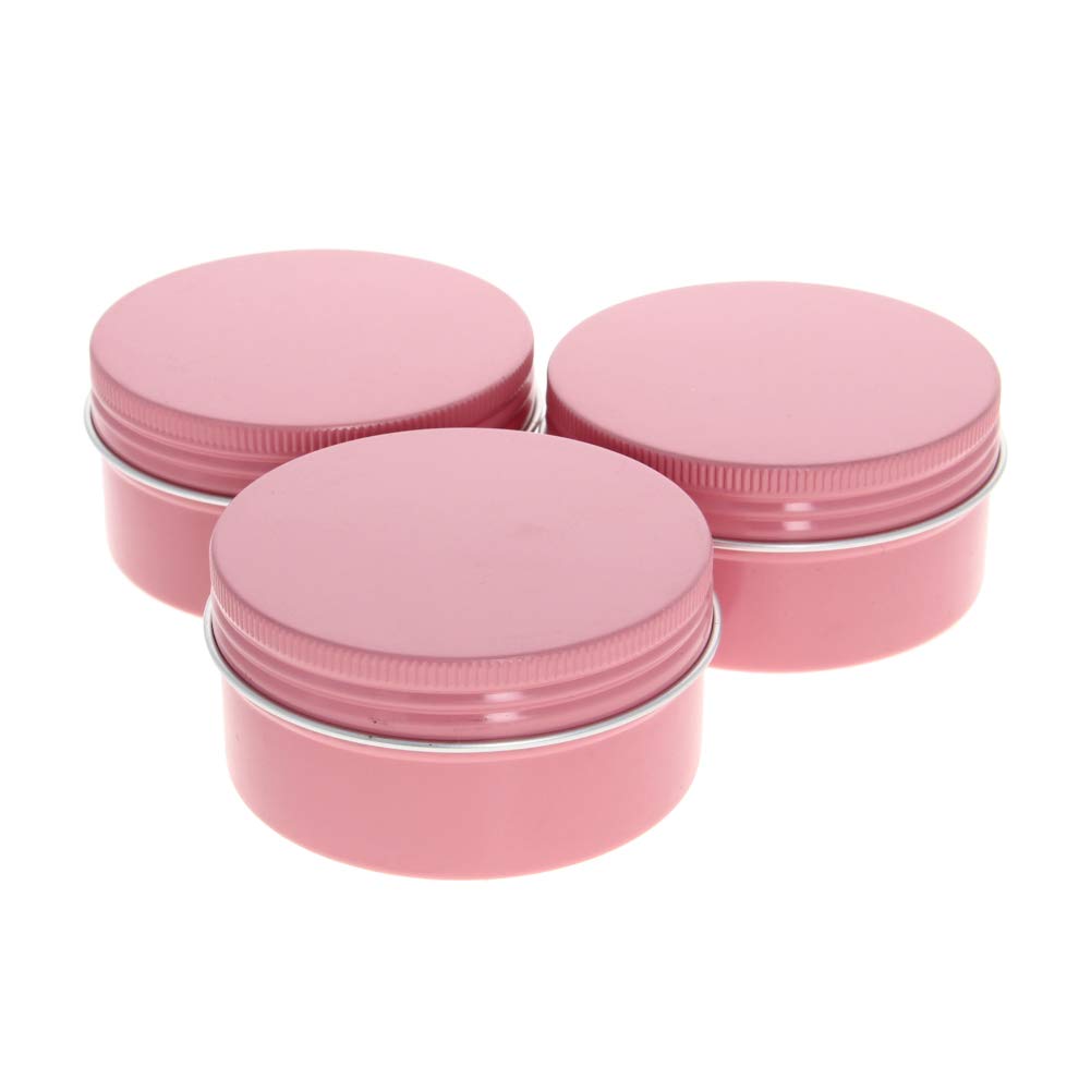 Othmro Pink With Silver Edge 3Pcs Aluminium Tin Jars, 2.7Oz Small Containers Tins With Screw Lids, Empty Can Travel Tins For Candles, Cosmetic, Soap Pink (80Ml/2.7Oz)