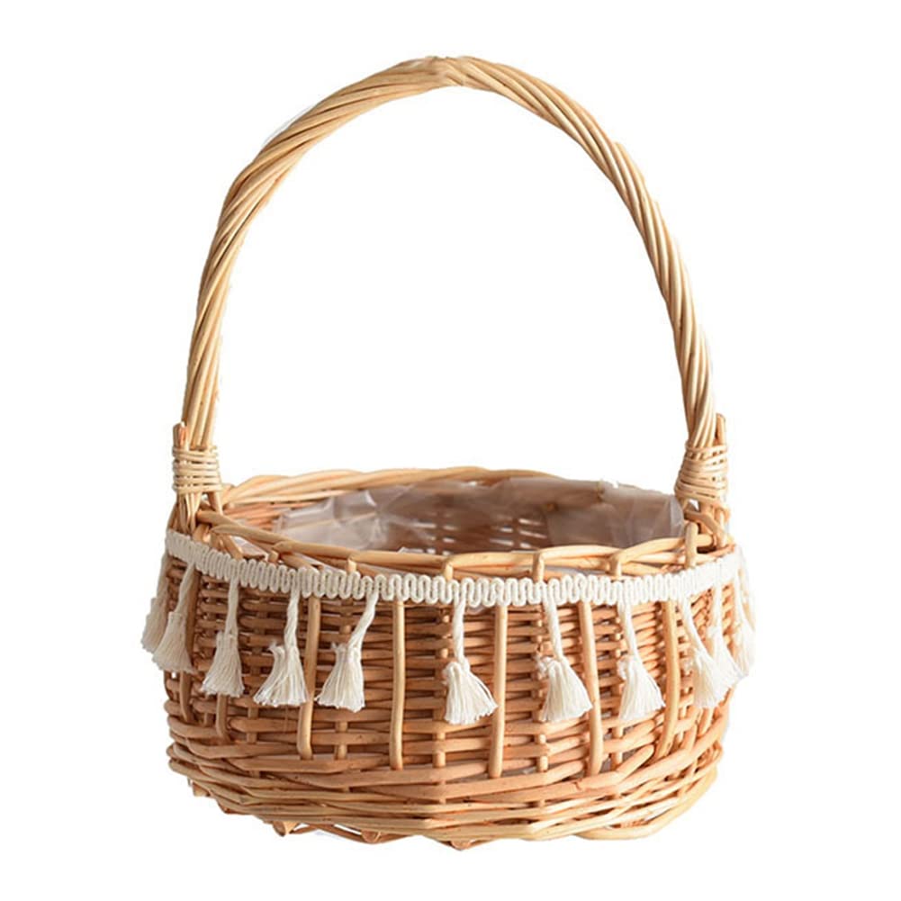 Wisyurt Woven Storage Basket Rattan Basket and Ribbon Wedding Flower Girl Baskets Wicker Rattan for Home Garden Decor
