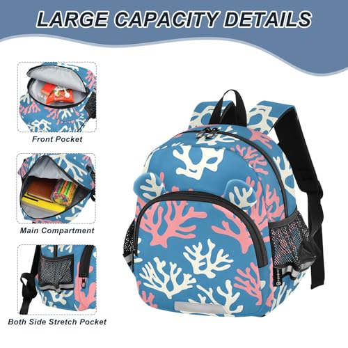 Kid's Backpack for Boys & Girls Toddler Bag White Red Coral Pattern Backpack with Safety Leash4