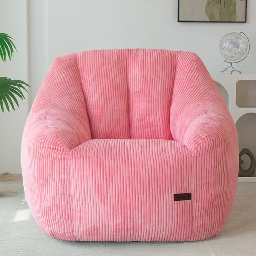 Image of MAXYOYO Bean Bag Chair, Bean Bag Sofa with Filler, Cozy Living Room Chair for Adults and Kids, Stuffed Floor Sofa for Bedroom Dorm Reading, Pink