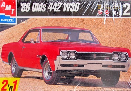 AMT ERTL '66 OLDS 442 W30 MODEL CAR KIT 100+ Piece 1:25 Scale 2 'n 1 w AUTHENTIC EMBLEMS (1998) by ERTL, made in Mexico