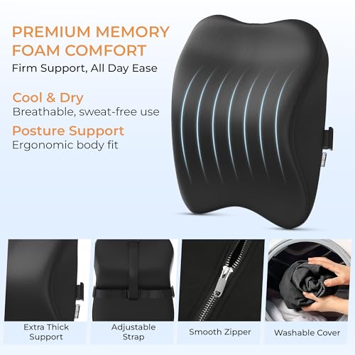 Image of CareFoam Memory Foam Car Neck Pillow for Driving Comfort - Ergonomic Headrest Cushion for Neck & Spine Support - Adjustable Strap, Breathable Washable Cover, Ideal for Long Drives | Black Velvet
