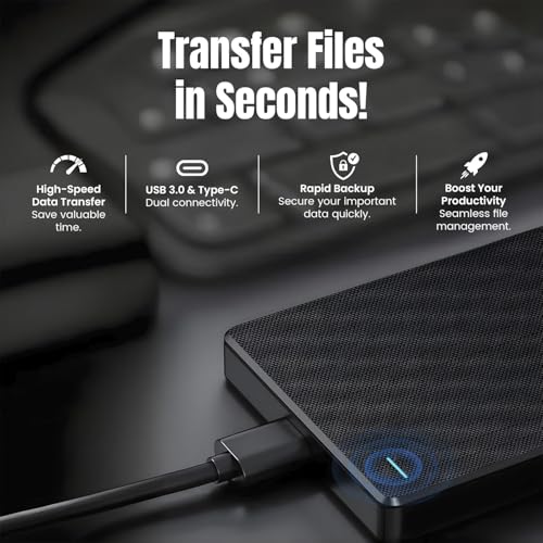 Image of GAZELLE 320GB High-Speed Ultra Slim Portable External Hard Drive - 2-in-1 Type C & USB 3.0, Compatible with PC, Mac, Laptop, PS4, Xbox, iPad, Tablet, Mobile (Black) - 1 Year Warranty