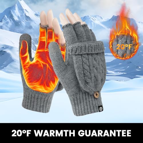 MA COWCF 2 pares de luvas de inverno sem dedos para mulheres e homens, luvas quentes para polegar e