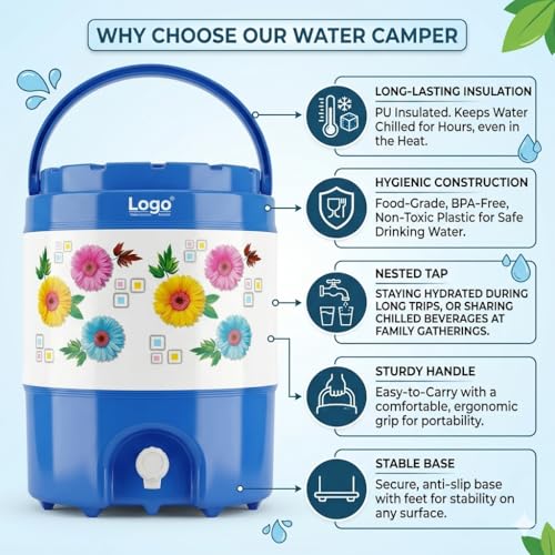 Image of Plastic Insulated Water Camper 20 LTR Cool /Chilled Water Camper /Jar Insulated Thermos Flask Dispenser Container with Tap (Blue), Cool Water Storage for Travel