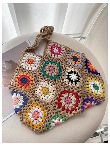 SweatyRocks Women's Floral Crochet Beach Bag Top Handle Vacation Boho Shoulder Handbags2