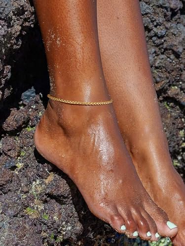 Image of ChainsPro Resizable Anklet Chain for Women Men, Figaro /Wheat /Twist Rope /Cuban Foot Bracelet-Strong with Good Clasp-18K Gold Plated(Send Gift Box)
