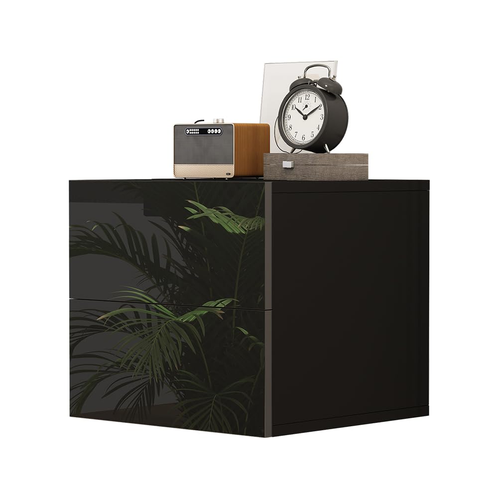 Vicco Comodino camera da letto Sofie, Nero lucido, 49.6 x 51.2 cm