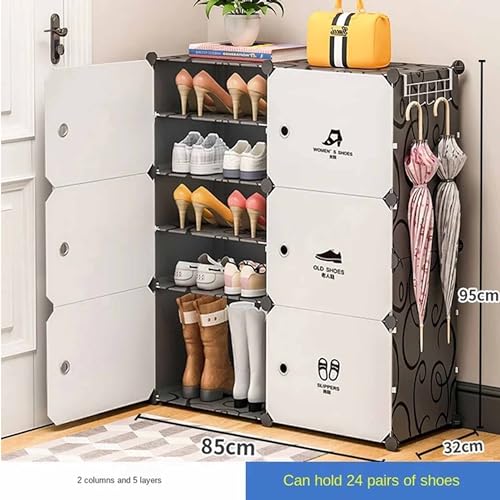Image of Premium Multipurpose Modular 𝟏𝟐 𝐒𝐇𝐄𝐋𝐅 Plastic Shoe Rack for Home with 6 Door | Stackable Organizer | Waterproof & Dustproof | Space Saving Storage for Home, Bedroom & Entryway - Black