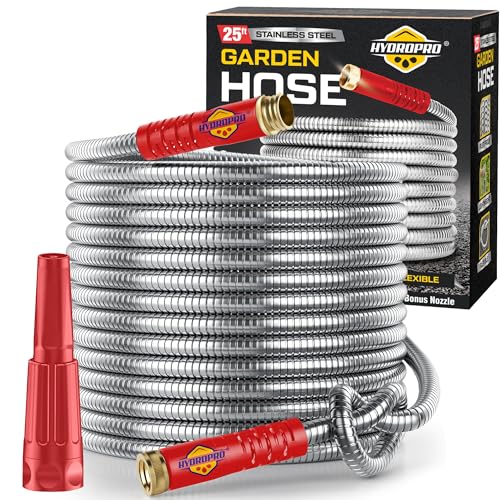 Stainless Steel Water Hose | Heavy Duty Metal Garden Hose with Nozzle | Kink Free Anti Rust | Flexible and Lightweight Water Pipe for Gardening | Available in Different Sizes | HydroPro
