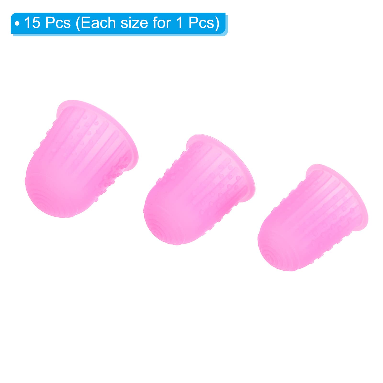 PATIKIL Goma Dedo Puntas, 15 Paquete Silicona Pulgar Dedo Punta Protector Cubiertas Protección Almohadillas Dedal para Oficina Cuenta Clasificación Costura, Rosa 3 Tamaño Surtido
