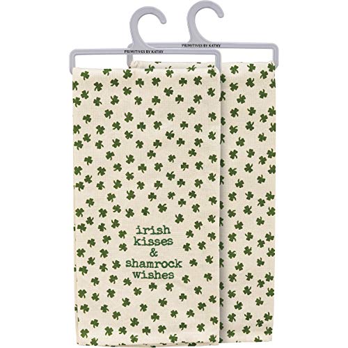 Primitives-by-Kathy-Irish-Kisses-Shamrock-Wishes-Dish-Towel-20-inches-x-26-inches-WhiteGreen Primitives by Kathy Irish Kisses Shamrock Wishes Dish Towel 20 inches x 26 inches WhiteGreen