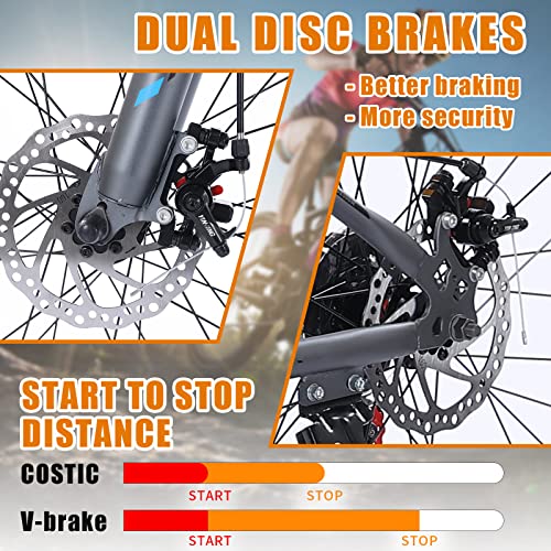 Costic 26 Inch Youth/Adult Mountain Bike,21 Speeds,Secure Frame 26 Inch Aluminum Wheels, Suspension Fork，With Dual Disc-Brake For Men Women Mtb Adult Bicycle (Matte Grey) #TOP4