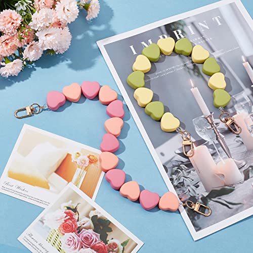 Image of GORGECRAFT 2 Colors Bag Chain Extender Heart Beaded Purse Strap Love Tote Handles Replacement Snap Purse Cross Chain Shoulder Belt Flat Clutch Accessories Bag Practical Rope Acrylic Bead Bag Straps