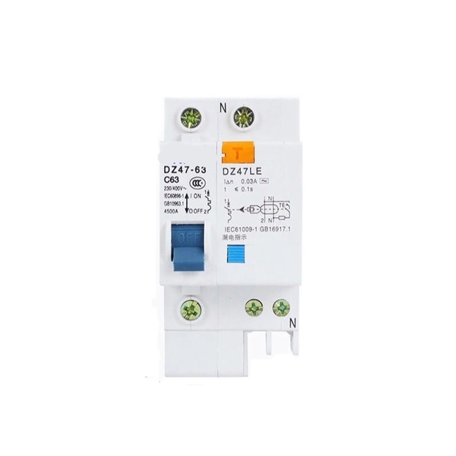 Disjoncteur de fuite DZ47LE-63 1P+N 32A pour tableau électrique maison