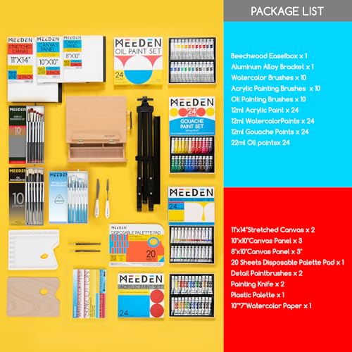 Image of MEEDEN 142 PCS Painting Kit: Art Supplies with Aluminum & Tabletop Easel