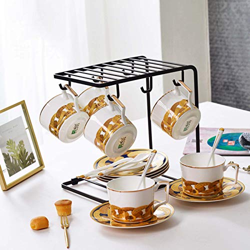 Ssrsgyp Juego De Té De 19 Piezas, Tazas Y Platillos De Café De Porcelana China con Soporte De Metal, Juegos De Tazas De… - Imagen 4