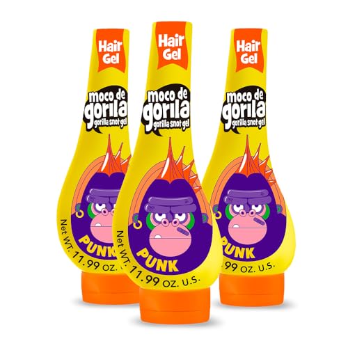 Moco de Gorila Punk, Hair Styling Gel, Reactivate with water, Long-lasting Hold, 3-Pack of 11.99 Oz Each, 3 Squeezable Bottles.