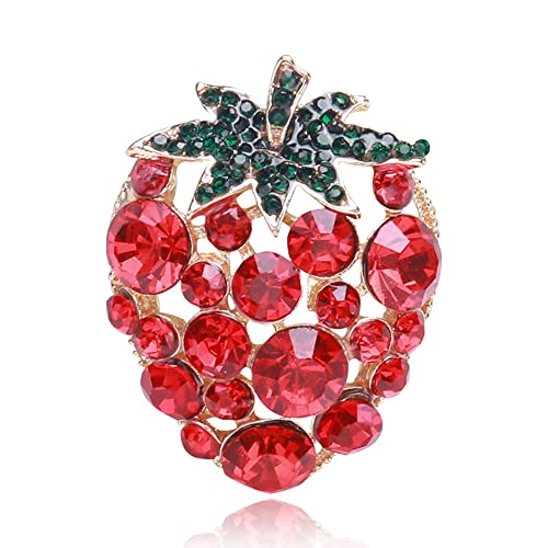 Image of Rhinestone Strawberry Brooch for Women Girls Teen Cute Red Cubic Zirconia Fruit Lapel Pins Elegant Hat Clothes Bag Decoration Accessories Stylish Brooches Pin Breastpin Scarf Shawl Clip Promise Gift Suit Tie Art Deco Anniversary