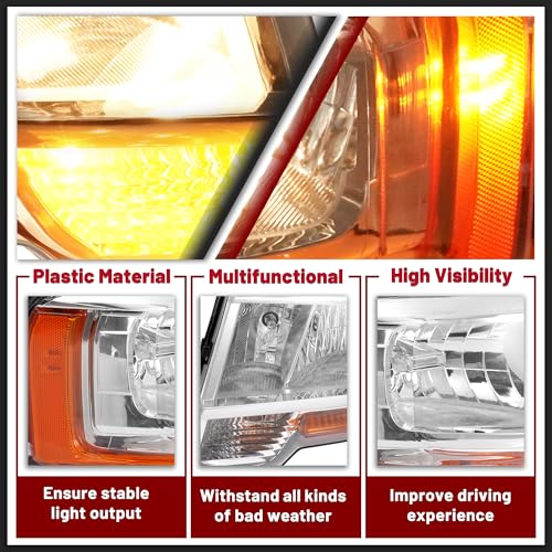 HECASA Pair Headlight Assembly w/LED Indicator Compatible with 2015 2016 2017 Ford Expedition Headlamp w/Bulbs Driver & Passenger Side Clear Lens Chrome Housing Replacement for FO2503346 FO2502346 by HECASA - Image 4