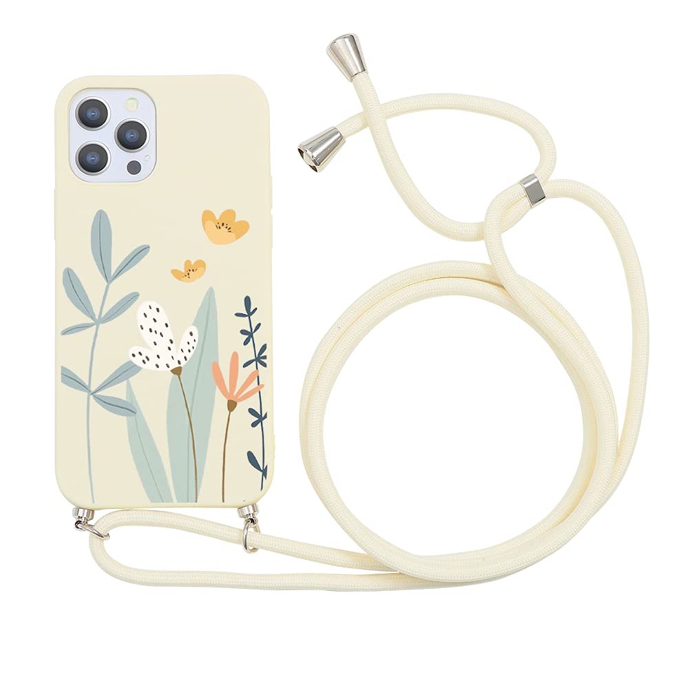 Yoedge Handyhülle Mit Kette Für IPhone 13 Pro (6,1 Zoll) – Blumenmuster, TPU Silikon, Stoßfest | Mit 160 Cm Band