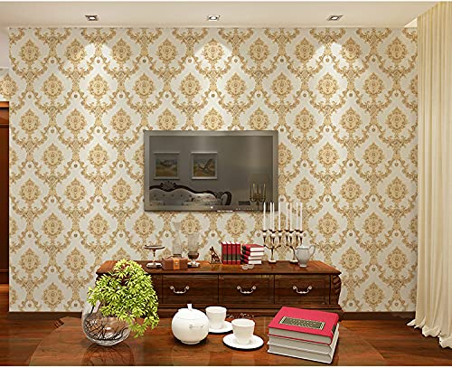 9.5X0.53M 8 Colors Elegant Damask Waterproof Embossed Textured PVC Wallpaper Murals Roll for Bedroom Livingroom 1.73' W x 31.2' L=5.3㎡ (54sq.ft) (Cream 03)