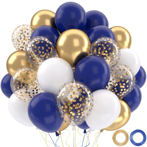 Globos Cumpleaños Azules, 52 Piezas Globos Azul Marino Metálicos Dorados Con Confeti Para Cumpleaños, Globo Azules Blancos Dorados, Decoración Azul Para Bautizos Bodas Baby Showers, 12 Pulgadas